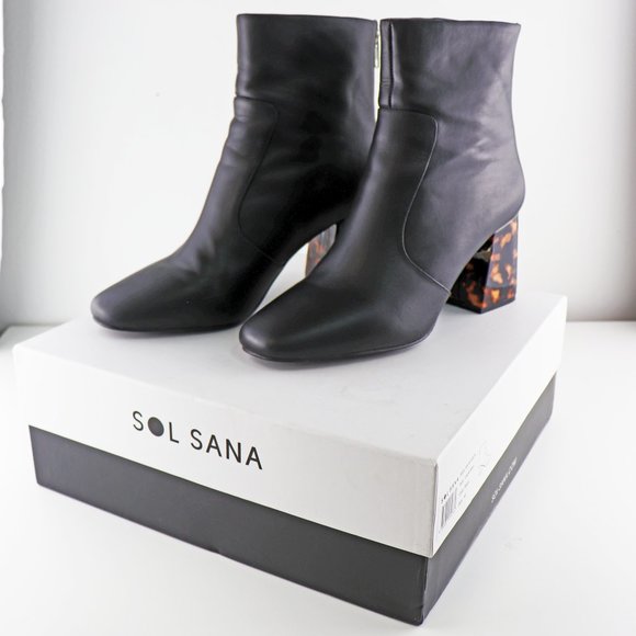 NWT Sol Sana Cecile Bootie Black Leather Ankle Boot Tortoise Heel 40 / 10 - Picture 4 of 12